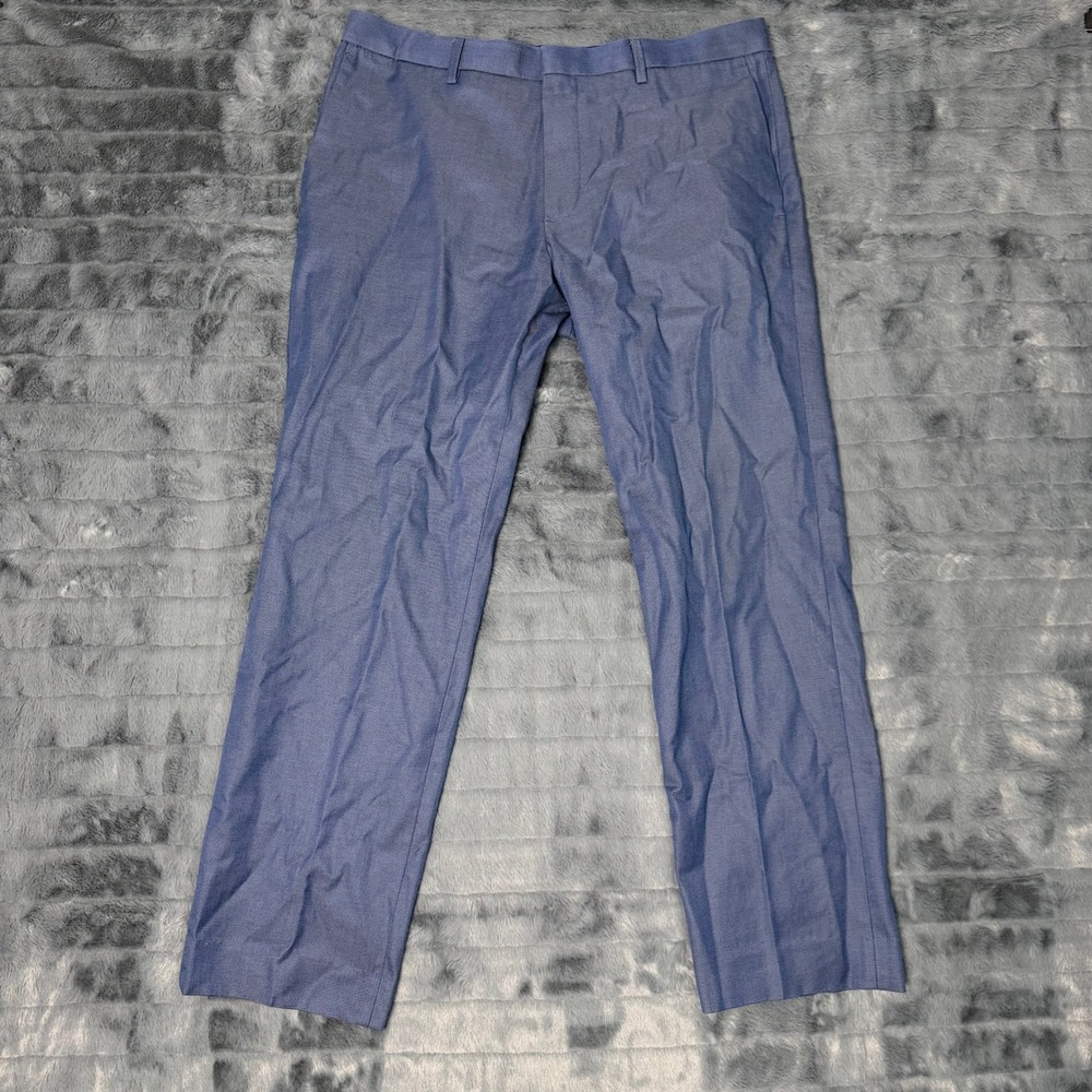 Banana Republic Mens Non-Iron Slim Fit Dress Pants Blue Textured Cotton 33x30